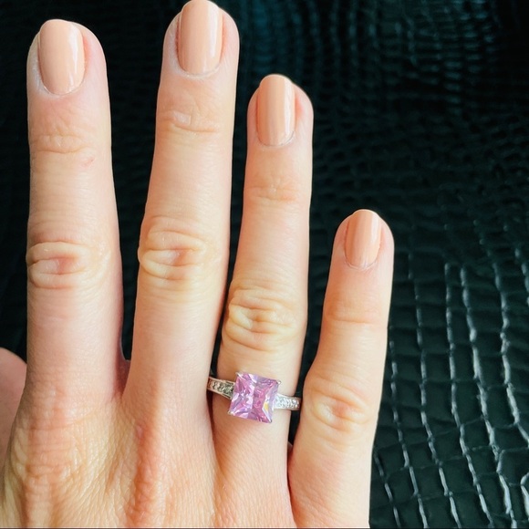 3CT PRINCESS CUT PINK QUARTZ CZ SOLITAIRE STERLING SILVER RING - Picture 3 of 10